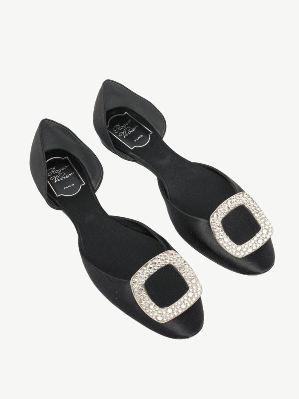 Roger Vivier Chips Black Silk Strass-Buckle Flats